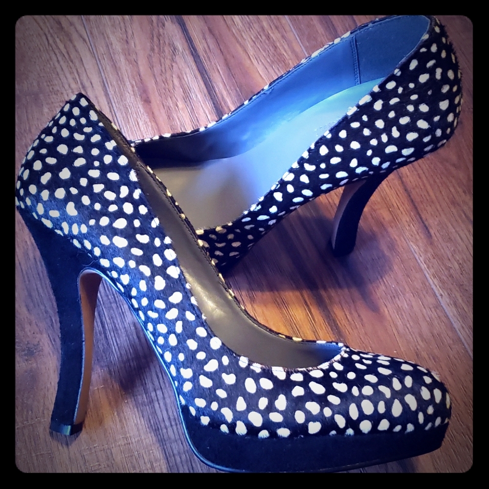NWOT Spotted Leopard Calf Hair Sexy Platform Pump